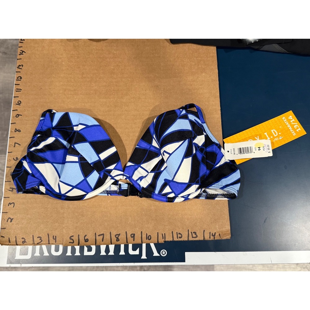 New! Body I.D. Women Blue Geometric Underwire Bikini Top Size 14 NWT Swim Suit